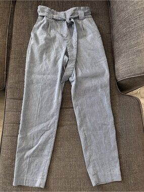 Express blue Linen blend High Rise Paperbag waist Belted Pants size 0